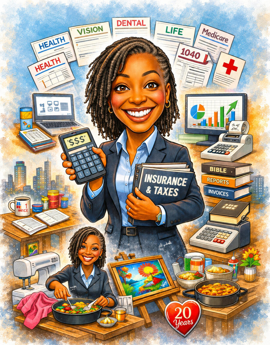 Illustrated creative portrait showcasing many professional roles